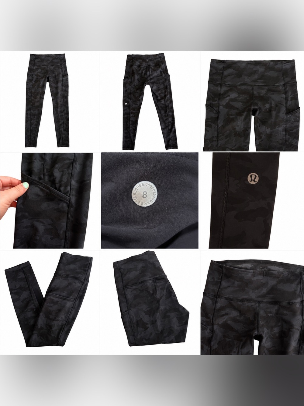 Lululemon Fast & Free Tight II 25” Black Camo Leggings Size 8 Side Pockets